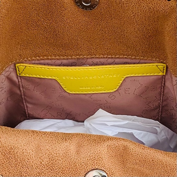 NWT: STELLA MCCARTNEY | Graffiti Yellow Embroidered Logo Falabella Brown 3 Mini - Picture 5 of 11